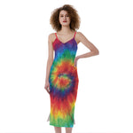 Spiral Tie Dye Print Slim Fit Midi Cami Dress