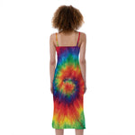 Spiral Tie Dye Print Slim Fit Midi Cami Dress