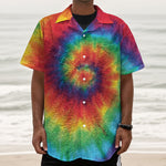 Spiral Tie Dye Print Textured Short Sleeve Shirt