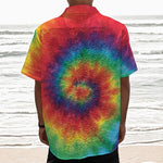 Spiral Tie Dye Print Textured Short Sleeve Shirt
