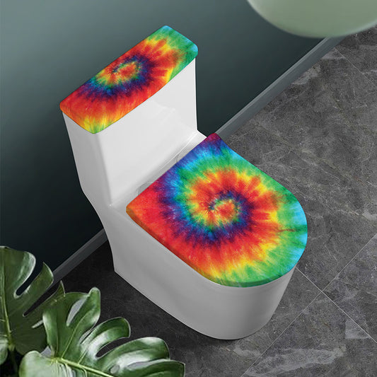 Spiral Tie Dye Print Toilet Lid And Tank Cover Set