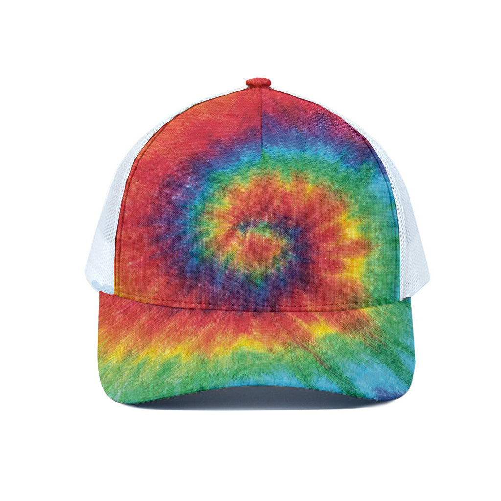 Spiral Tie Dye Print White Mesh Trucker Cap