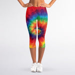 Spiral Tie Dye Print Women's Capri Leggings