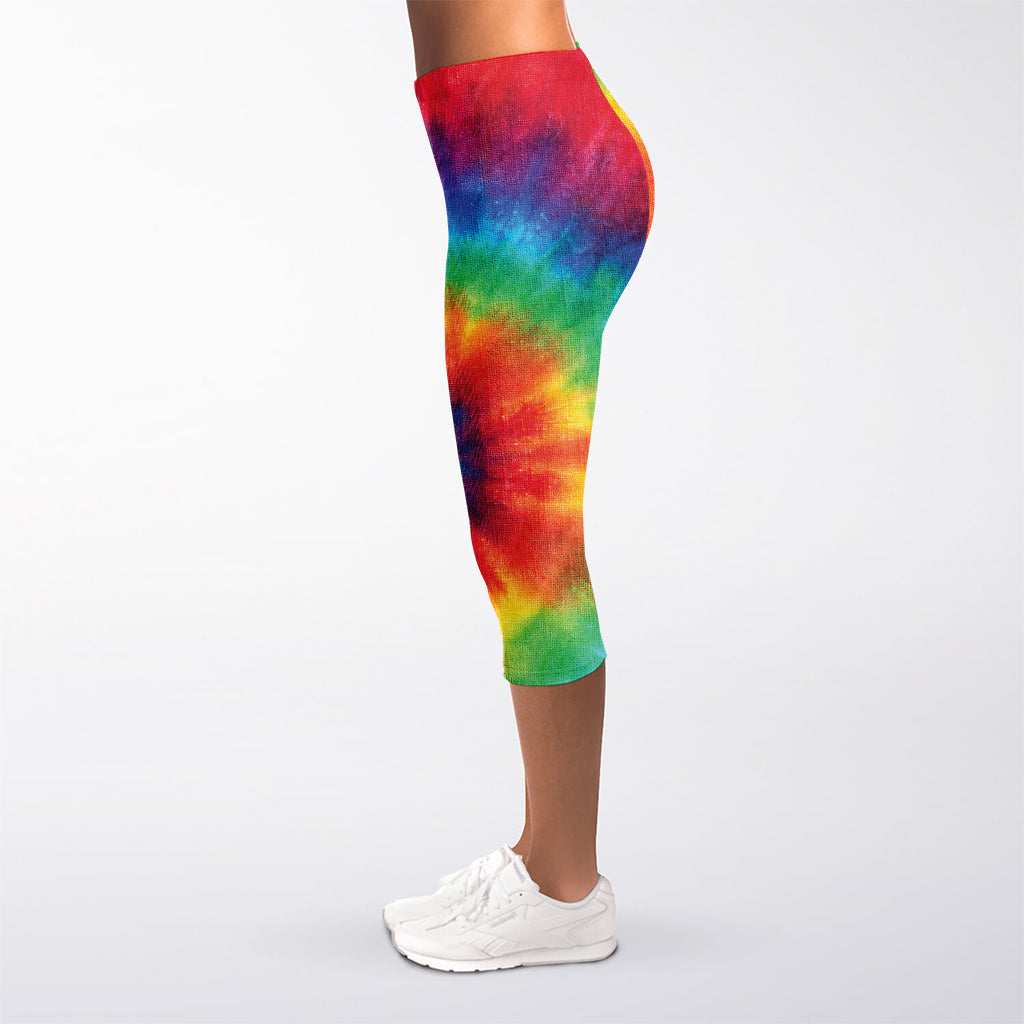 Spiral Tie Dye Print Women's Capri Leggings