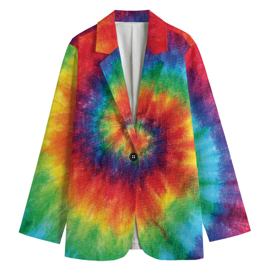 Spiral Tie Dye Print Women's Cotton Blazer