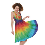 Spiral Tie Dye Print Women's Sleeveless Dress