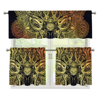 Spiritual Deer Mandala Print 3 Piece Kitchen Curtains