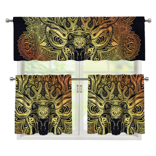 Spiritual Deer Mandala Print 3 Piece Kitchen Curtains
