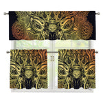 Spiritual Deer Mandala Print 3 Piece Kitchen Curtains