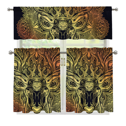 Spiritual Deer Mandala Print 3 Piece Kitchen Curtains
