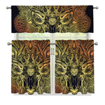 Spiritual Deer Mandala Print 3 Piece Kitchen Curtains