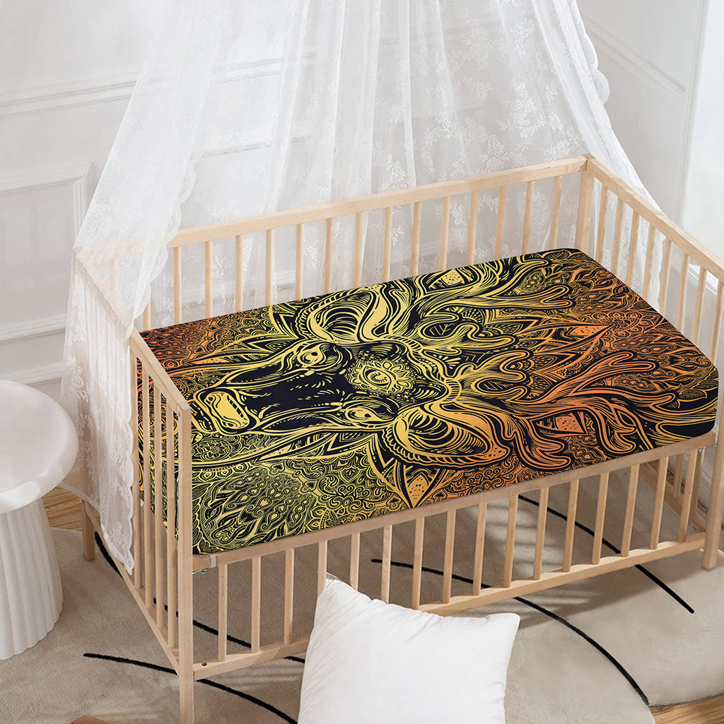 Spiritual Deer Mandala Print Baby Crib Sheet