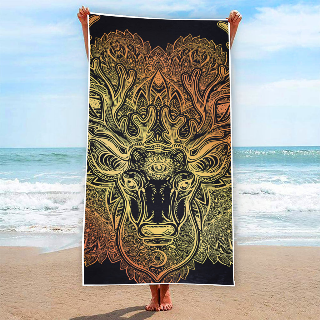 Spiritual Deer Mandala Print Beach Towel