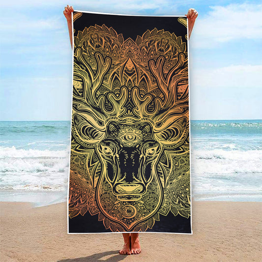 Spiritual Deer Mandala Print Beach Towel