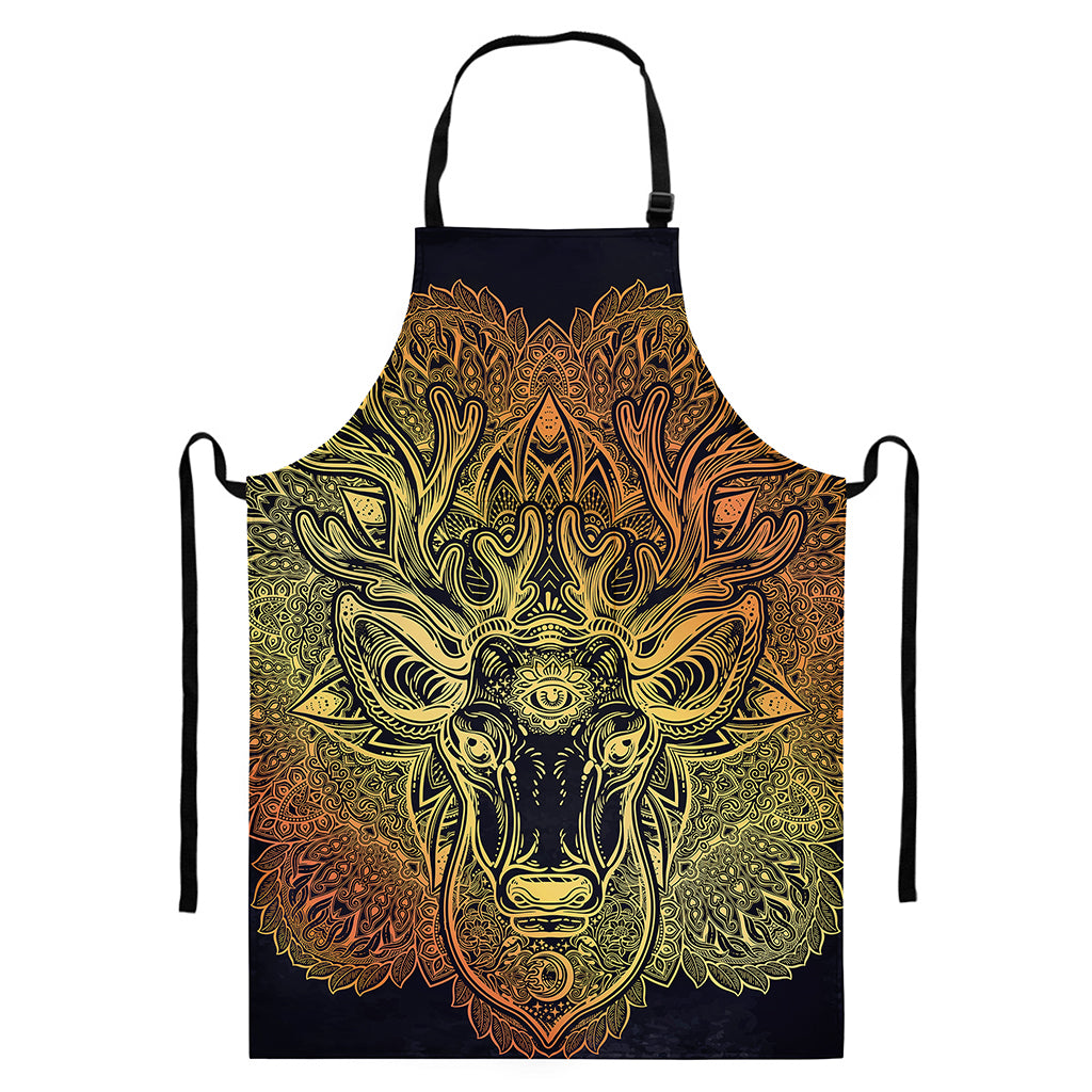 Spiritual Deer Mandala Print Bib Apron With Pocket