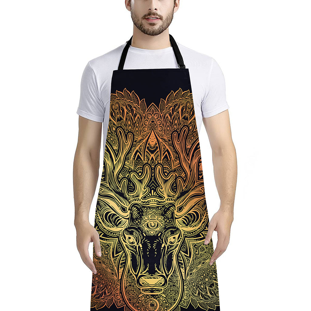 Spiritual Deer Mandala Print Bib Apron With Pocket