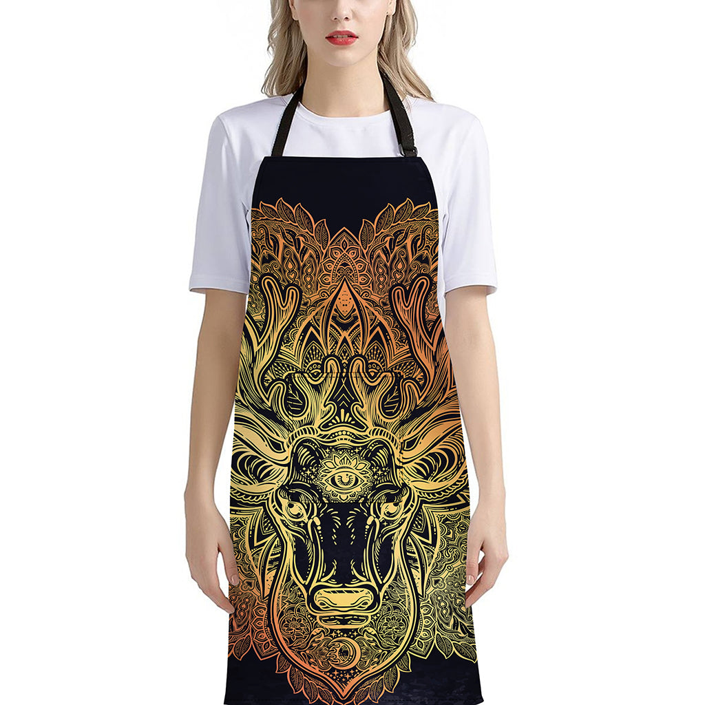 Spiritual Deer Mandala Print Bib Apron With Pocket