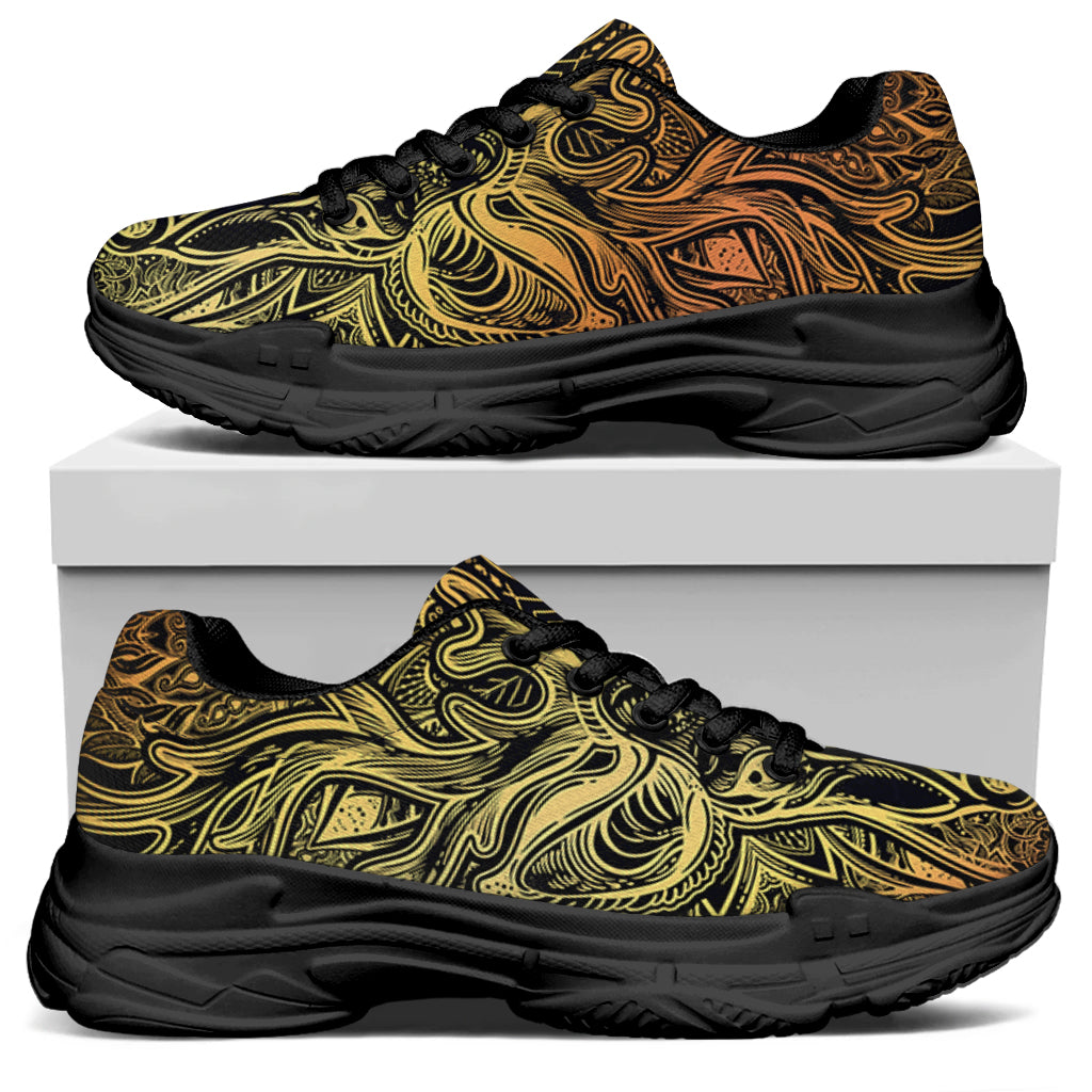 Spiritual Deer Mandala Print Black Chunky Shoes