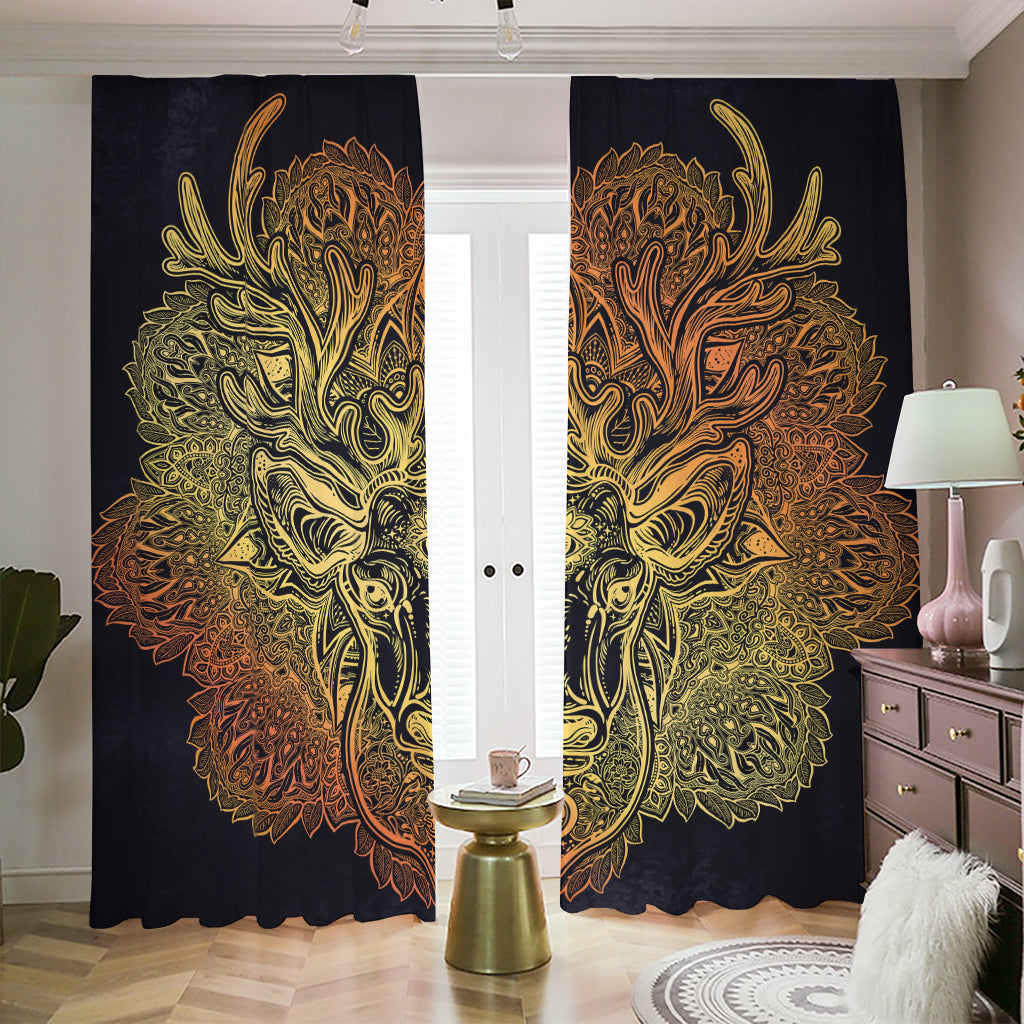 Spiritual Deer Mandala Print Blackout Pencil Pleat Curtains