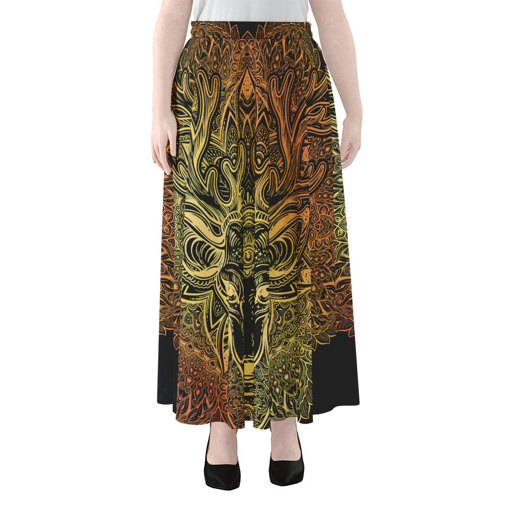 Spiritual Deer Mandala Print Chiffon Maxi Skirt
