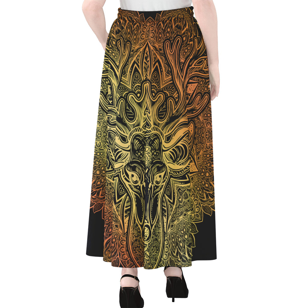 Spiritual Deer Mandala Print Chiffon Maxi Skirt