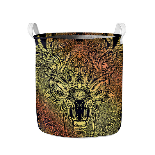 Spiritual Deer Mandala Print Collapsible Laundry Basket