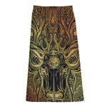 Spiritual Deer Mandala Print Cotton Front Slit Maxi Skirt