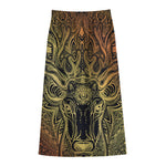 Spiritual Deer Mandala Print Cotton Front Slit Maxi Skirt