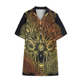Spiritual Deer Mandala Print Cotton Hawaiian Shirt