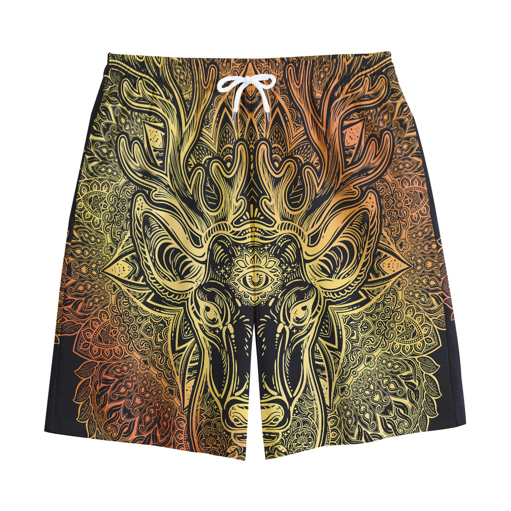 Spiritual Deer Mandala Print Cotton Shorts
