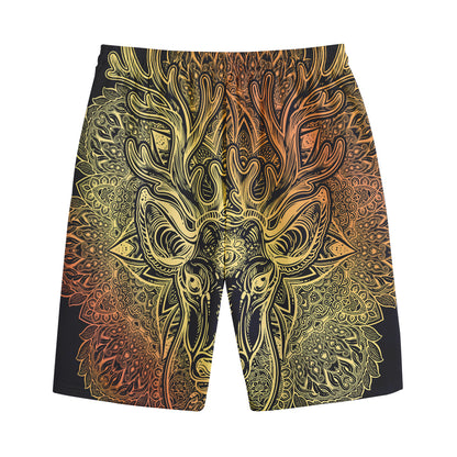 Spiritual Deer Mandala Print Cotton Shorts