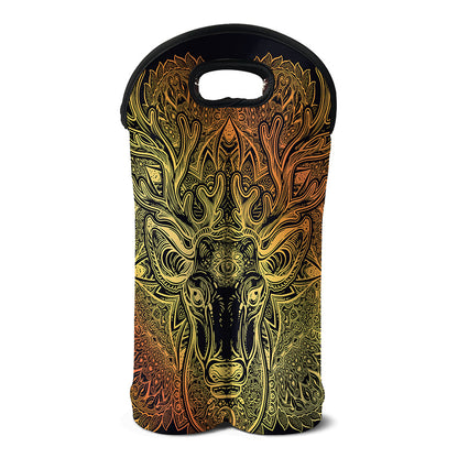 Spiritual Deer Mandala Print Double Neoprene Wine Tote