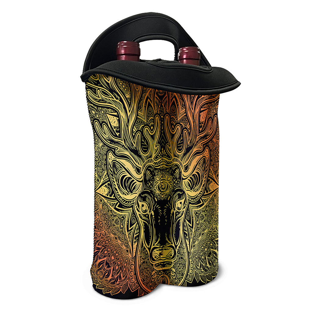 Spiritual Deer Mandala Print Double Neoprene Wine Tote