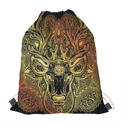 Spiritual Deer Mandala Print Drawstring Bag