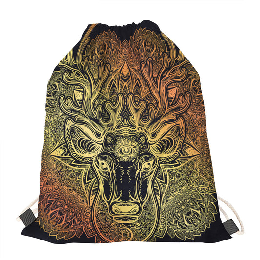Spiritual Deer Mandala Print Drawstring Bag