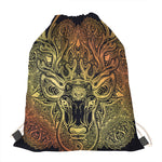 Spiritual Deer Mandala Print Drawstring Bag