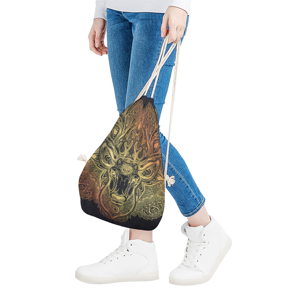 Spiritual Deer Mandala Print Drawstring Bag
