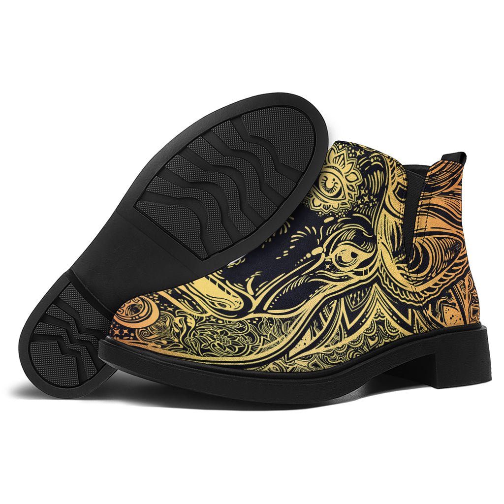 Spiritual Deer Mandala Print Flat Ankle Boots