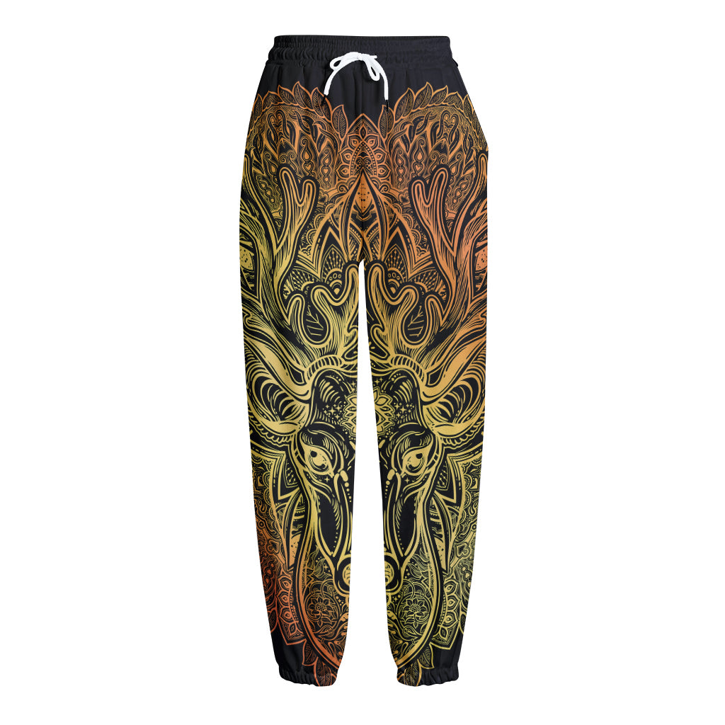 Spiritual Deer Mandala Print Fleece Lined Knit Pants