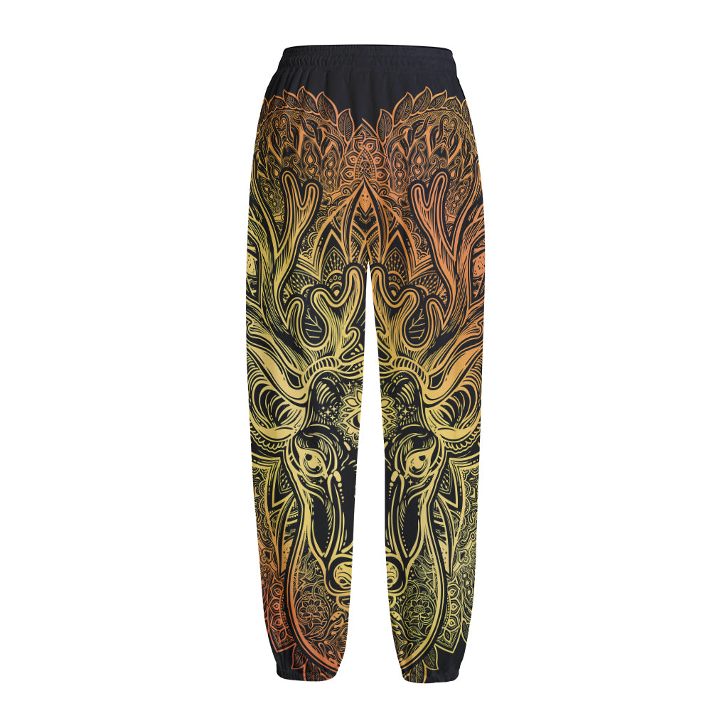Spiritual Deer Mandala Print Fleece Lined Knit Pants