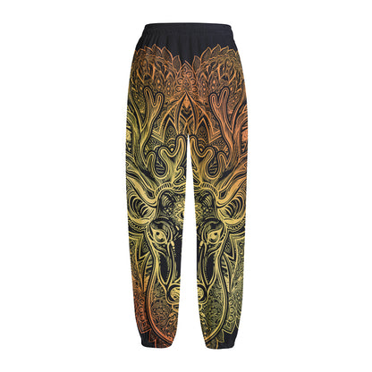 Spiritual Deer Mandala Print Fleece Lined Knit Pants