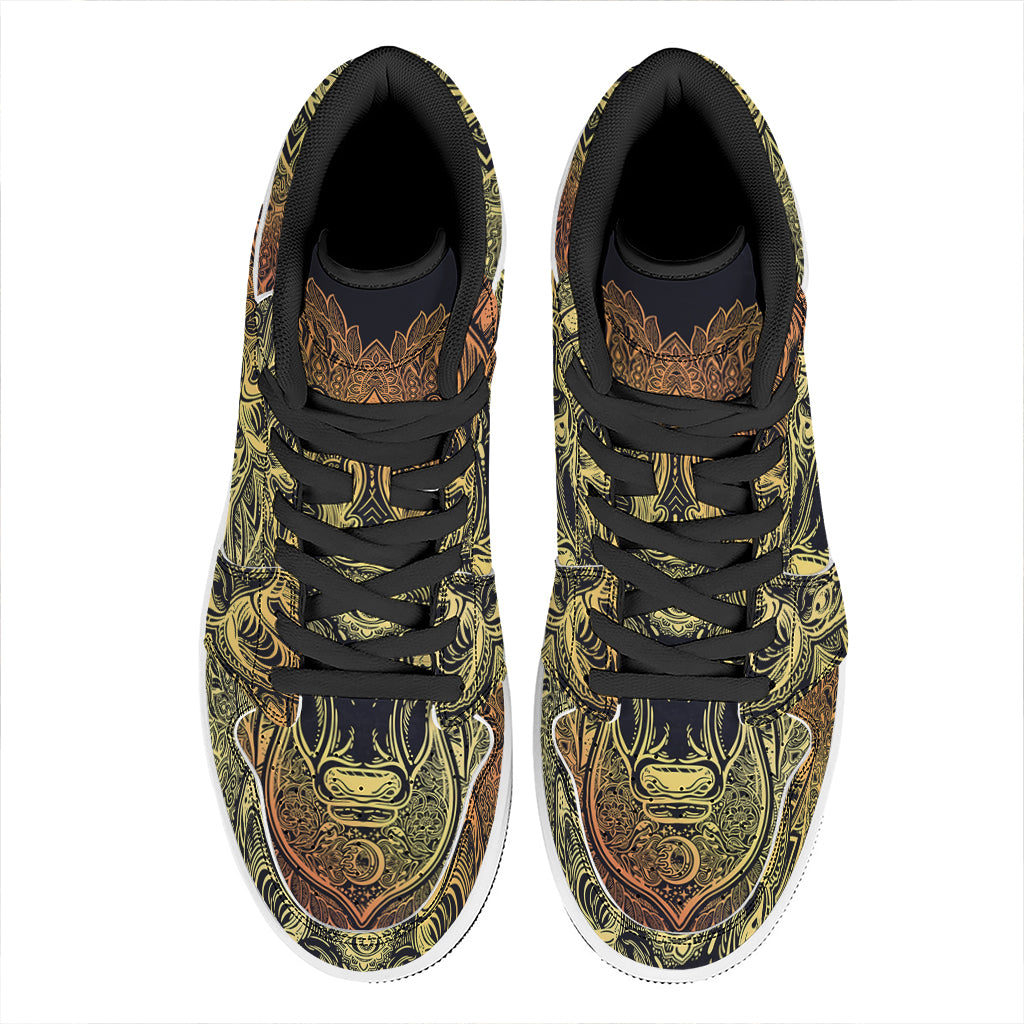 Spiritual Deer Mandala Print High Top Leather Sneakers