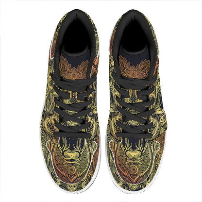 Spiritual Deer Mandala Print High Top Leather Sneakers