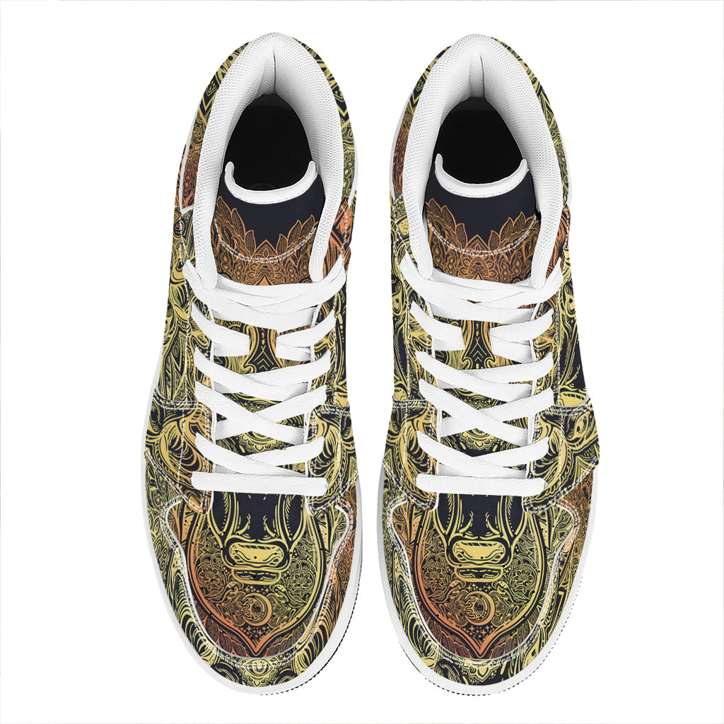 Spiritual Deer Mandala Print High Top Leather Sneakers