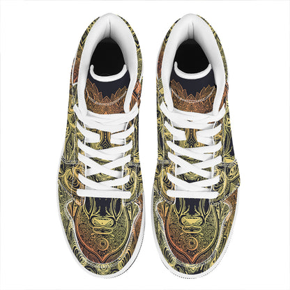 Spiritual Deer Mandala Print High Top Leather Sneakers