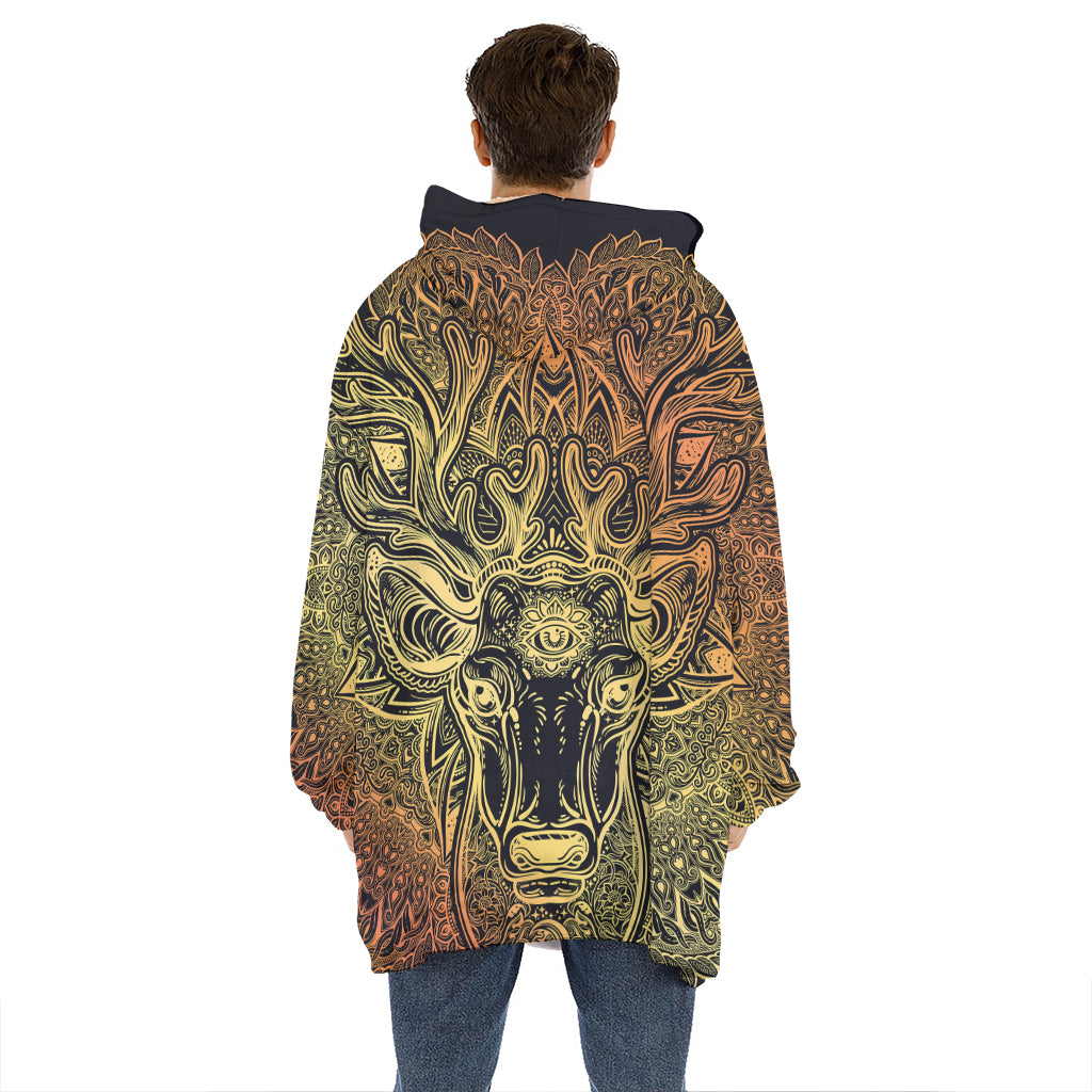 Spiritual Deer Mandala Print Hoodie Blanket