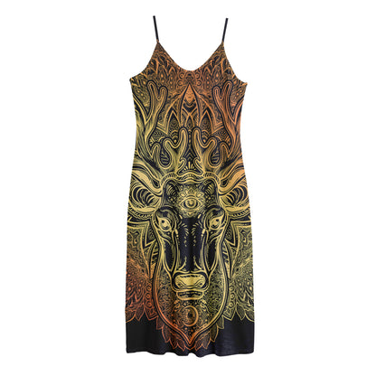 Spiritual Deer Mandala Print Jersey Midi Cami Dress
