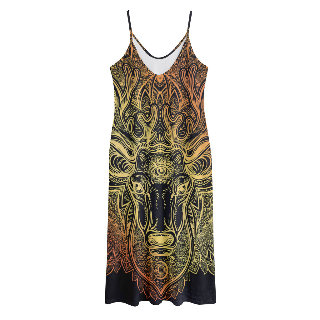 Spiritual Deer Mandala Print Jersey Midi Cami Dress