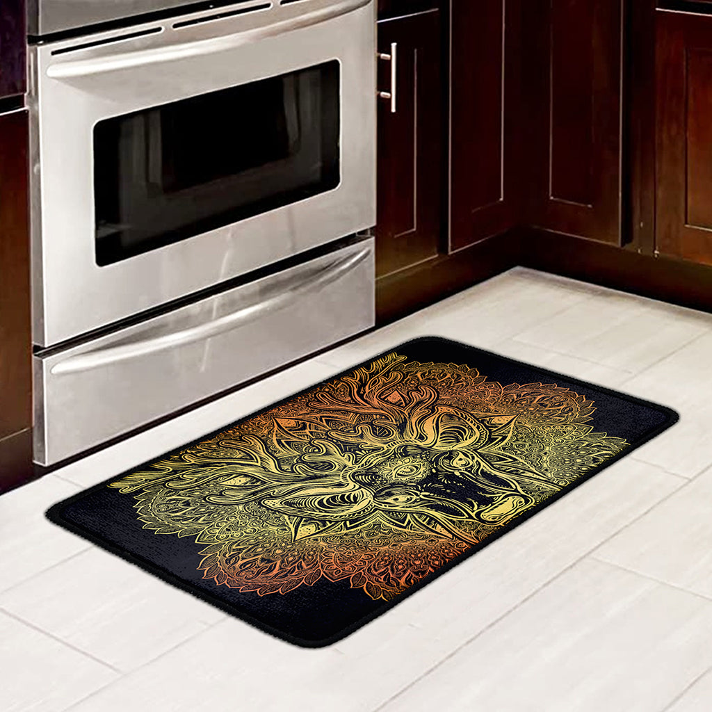 Spiritual Deer Mandala Print Kitchen Mat