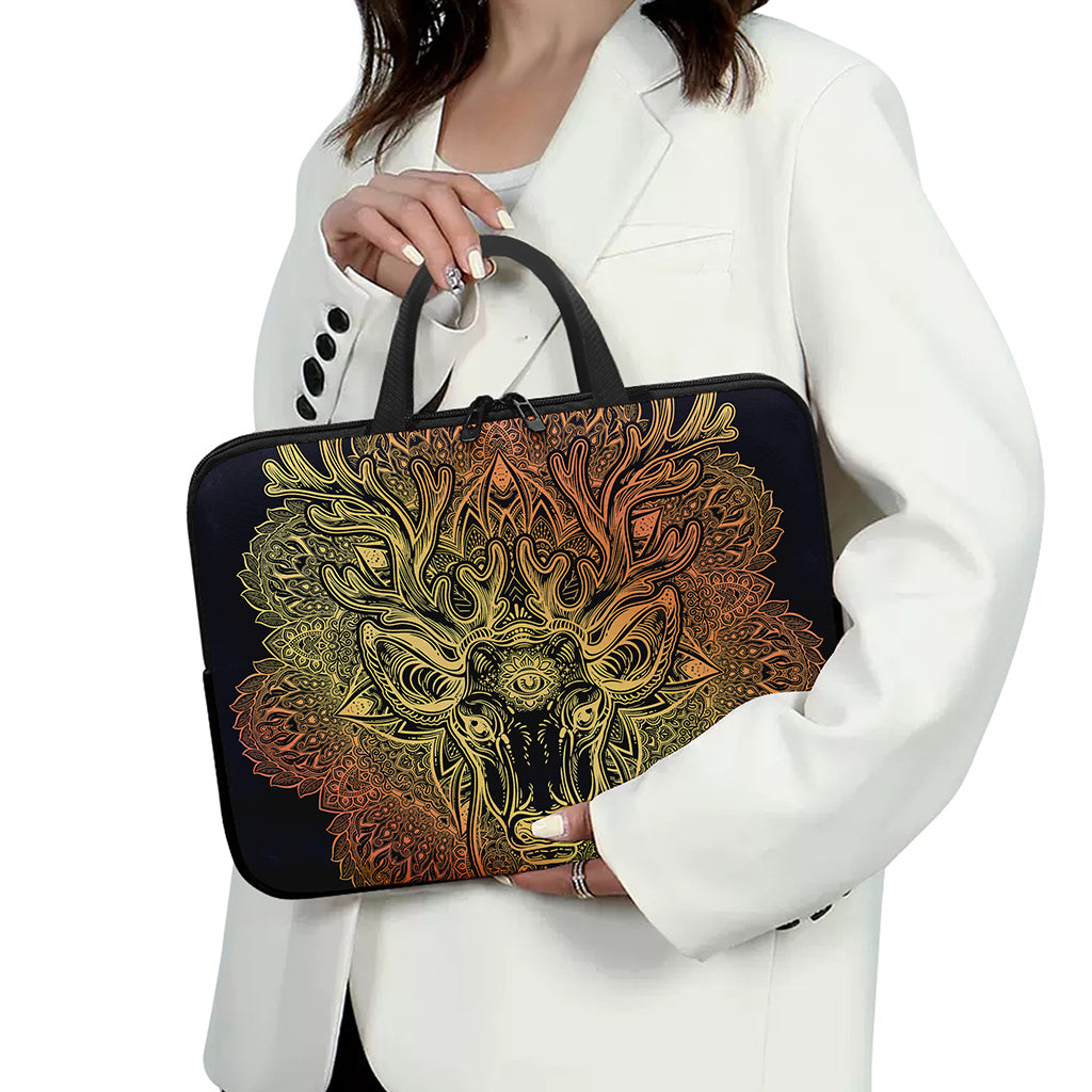 Spiritual Deer Mandala Print Laptop Sleeve With Handle